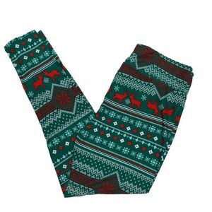 LuLaRoe Womens Leggings Size TC2 Deer Fair Isle Holiday Christmas Plus 18+ NWT